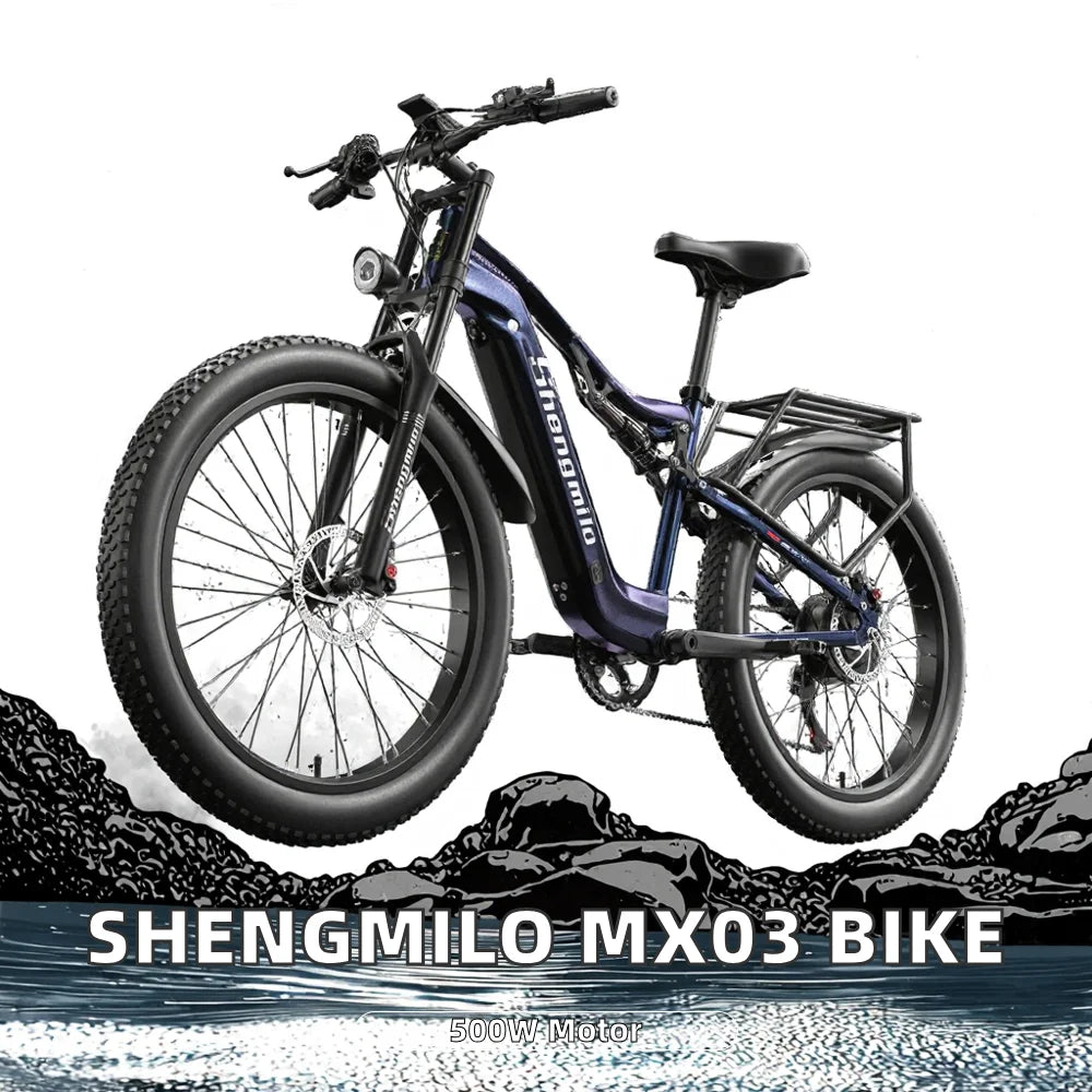 Shengmilo Mx03 26 Inch Electric Mountain Bike 500W Motor Power 48V 17.5AH Removable Battery for City Riding Off-Road Adventures.