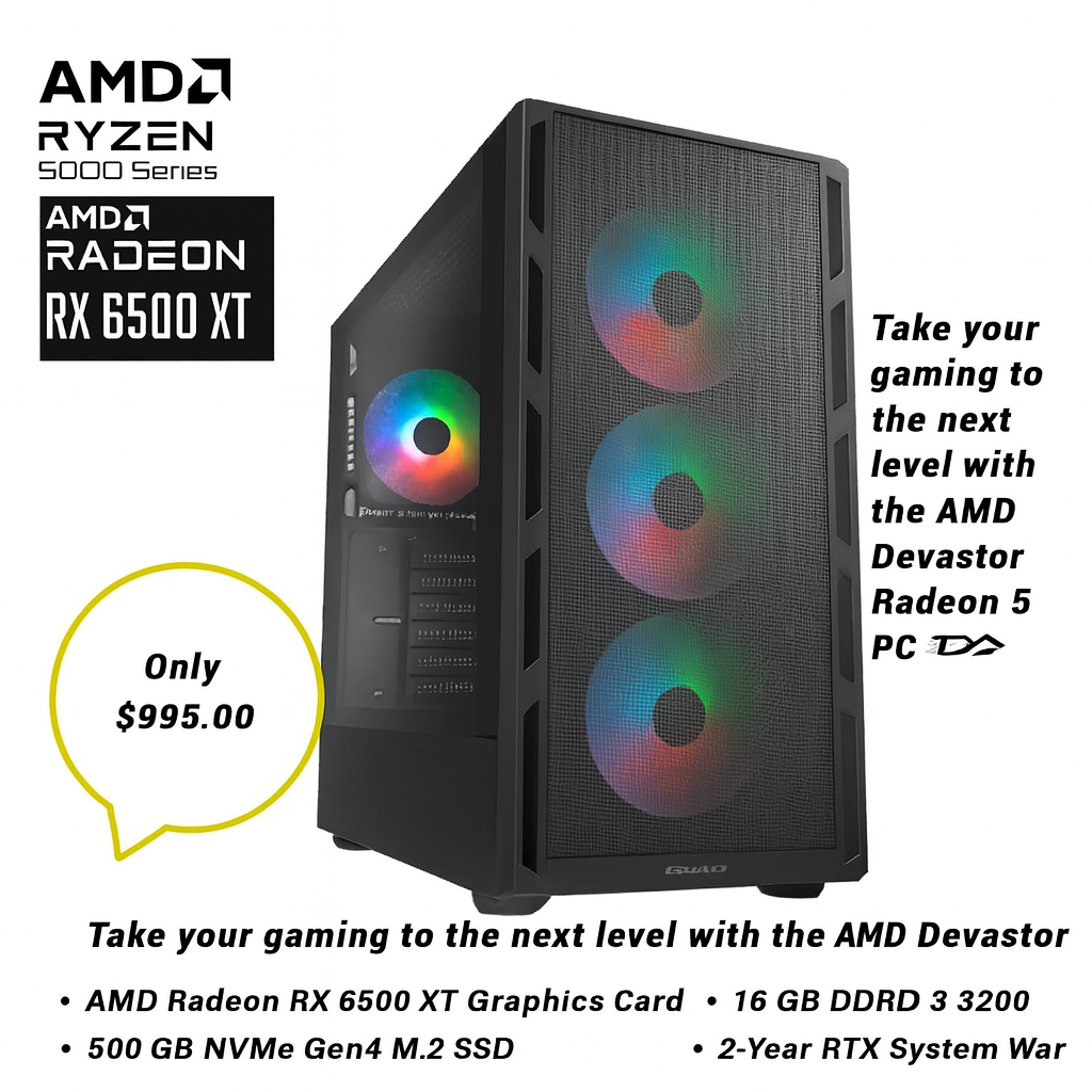 AMD Ryzen 5 5500 RX6500XT Gaming PC with 32GB RAM
