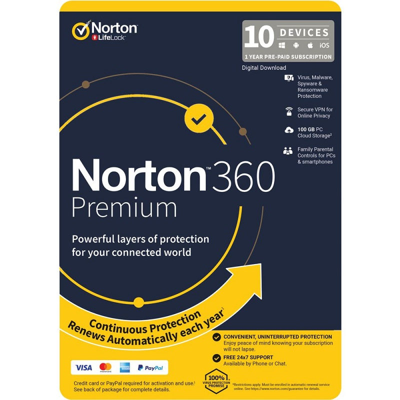 Norton 360 Premium For 10 Devices, 1 Year Protection