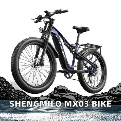 Shengmilo Mx03 26 Inch Electric Mountain Bike 500W Motor Power 48V 17.5AH Removable Battery for City Riding Off-Road Adventures.