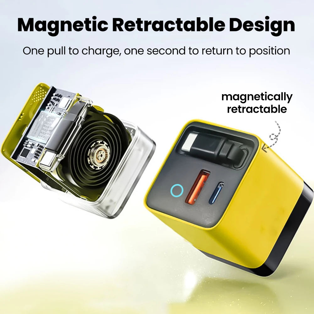 80W USB Charger with Retractable Type C Cable USB C Charger for iPhone 16 15 Huawei iPad Laptop Type C Mobile Phone Fast Charger
