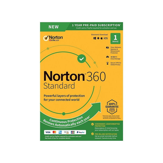 Norton 360 Standard Antivirus With VPN For PC/Mac, 1 Year