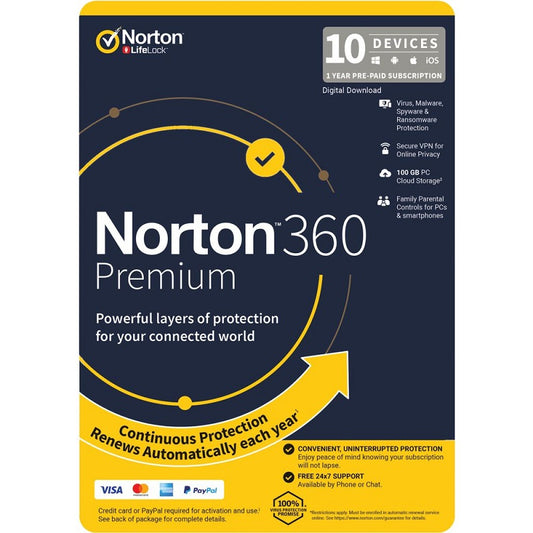 Norton 360 Premium For 10 Devices, 1 Year Protection